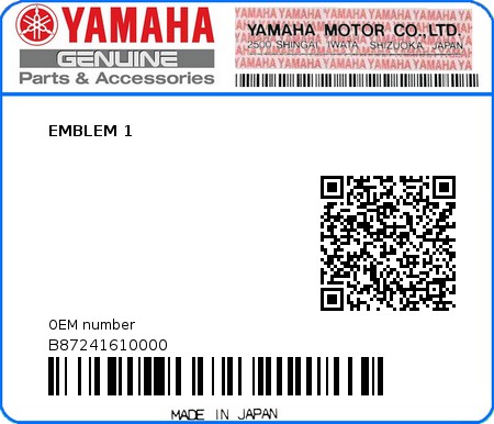 Product image: Yamaha - B87241610000 - EMBLEM 1  0