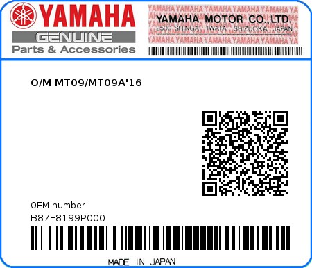 Product image: Yamaha - B87F8199P000 - O/M MT09/MT09A'16  0