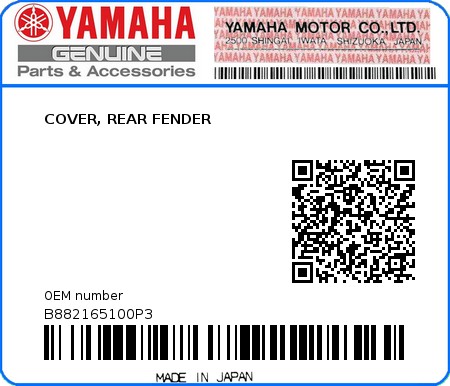 Product image: Yamaha - B882165100P3 - COVER, REAR FENDER  0