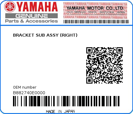 Product image: Yamaha - B882740E0000 - BRACKET SUB ASSY (RIGHT)  0