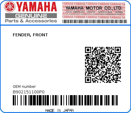 Product image: Yamaha - B902151100P0 - FENDER, FRONT  0