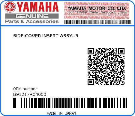 Product image: Yamaha - B91217R04000 - SIDE COVER INSERT ASSY. 3  0