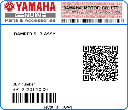 Product image: Yamaha - B91-22201-20-00 - .DAMPER SUB ASSY  0