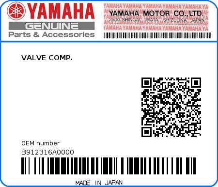 Product image: Yamaha - B912316A0000 - VALVE COMP.  0