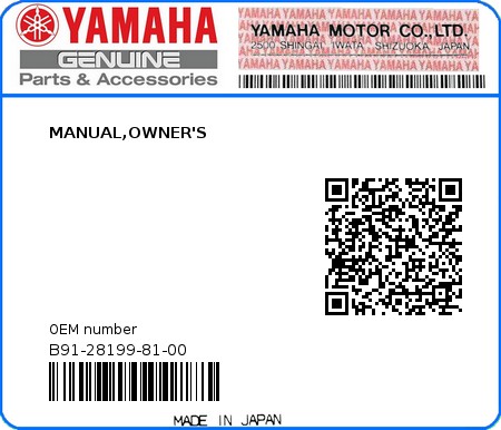 Product image: Yamaha - B91-28199-81-00 - MANUAL,OWNER'S  0