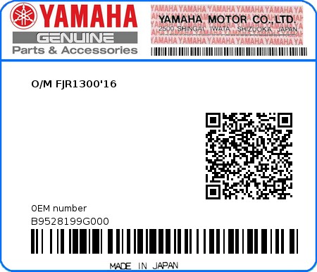 Product image: Yamaha - B9528199G000 - O/M FJR1300'16  0
