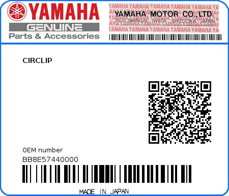 Product image: Yamaha - BB8E57440000 - CIRCLIP  0