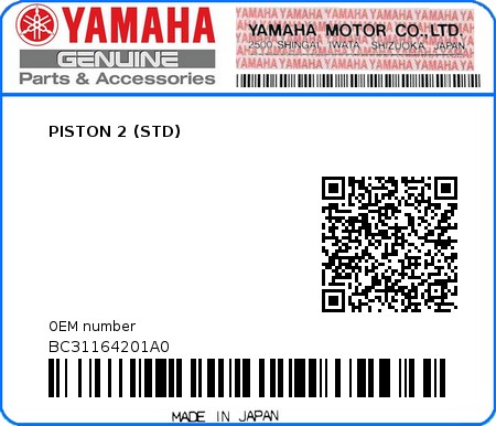 Product image: Yamaha - BC31164201A0 - PISTON 2 (STD)  0