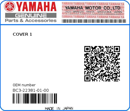 Product image: Yamaha - BC3-22381-01-00 - COVER 1  0