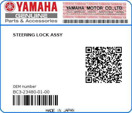 Product image: Yamaha - BC3-23480-01-00 - STEERING LOCK ASSY  0