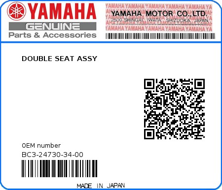 Product image: Yamaha - BC3-24730-34-00 - DOUBLE SEAT ASSY  0