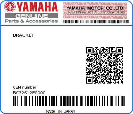 Product image: Yamaha - BC32612E0000 - BRACKET  0
