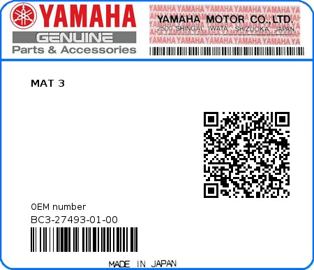 Product image: Yamaha - BC3-27493-01-00 - MAT 3  0