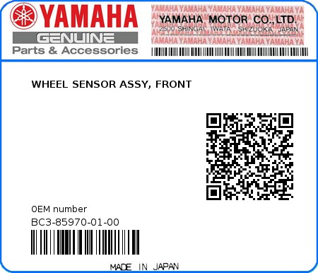 Product image: Yamaha - BC3-85970-01-00 - WHEEL SENSOR ASSY, FRONT  0