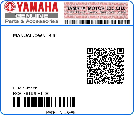 Product image: Yamaha - BC6-F8199-F1-00 - MANUAL,OWNER'S  0