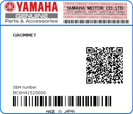Product image: Yamaha - BC6H41520000 - GROMMET  0