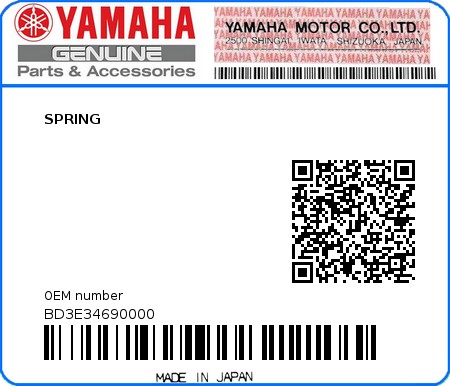 Product image: Yamaha - BD3E34690000 - SPRING  0