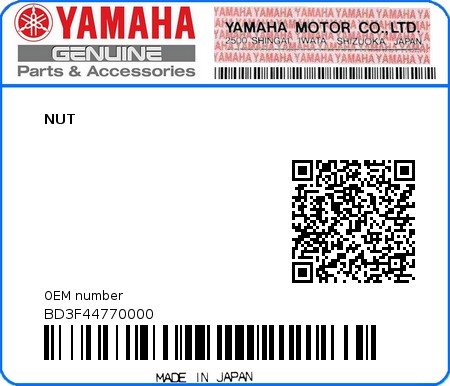 Product image: Yamaha - BD3F44770000 - NUT  0