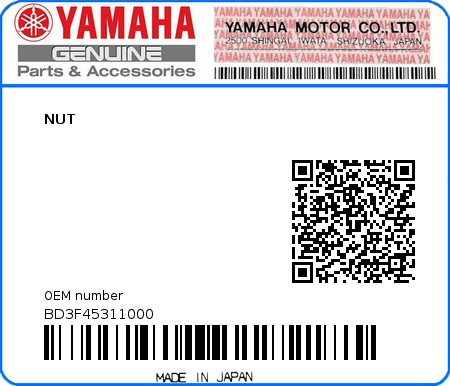 Product image: Yamaha - BD3F45311000 - NUT  0
