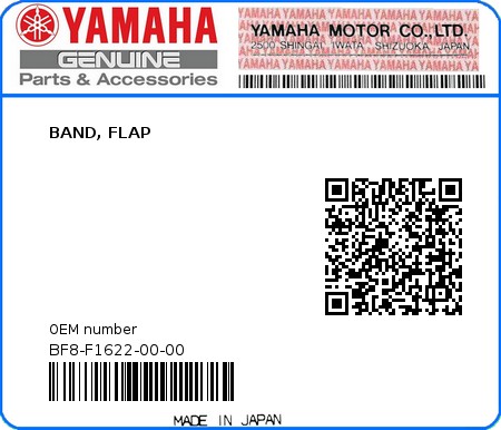 Product image: Yamaha - BF8-F1622-00-00 - BAND, FLAP  0