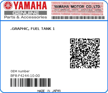 Product image: Yamaha - BF8-F4244-10-00 - .GRAPHIC, FUEL TANK 1  0
