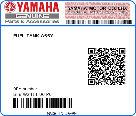Product image: Yamaha - BF8-W2411-00-P0 - FUEL TANK ASSY  0