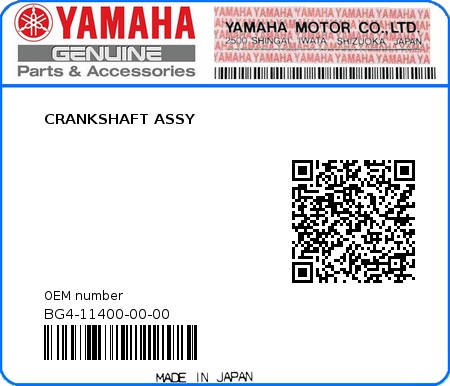 Product image: Yamaha - BG4-11400-00-00 - CRANKSHAFT ASSY  0