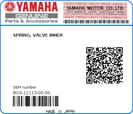 Product image: Yamaha - BG4-12113-00-00 - SPRING, VALVE INNER  0