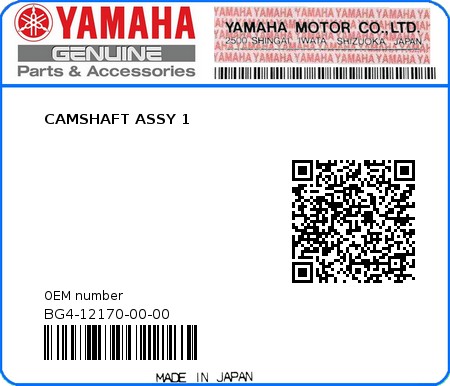 Product image: Yamaha - BG4-12170-00-00 - CAMSHAFT ASSY 1  0