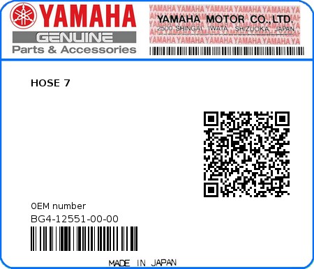 Product image: Yamaha - BG4-12551-00-00 - HOSE 7  0