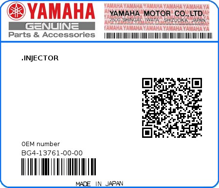 Product image: Yamaha - BG4-13761-00-00 - .INJECTOR  0