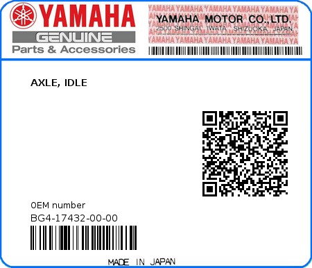 Product image: Yamaha - BG4-17432-00-00 - AXLE, IDLE  0