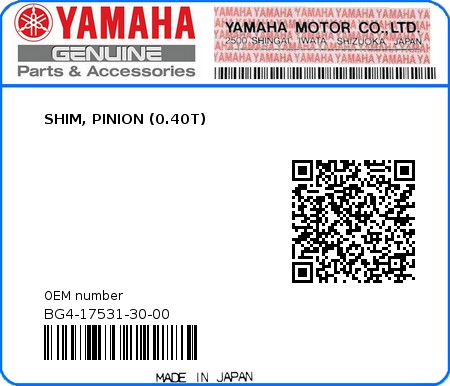 Product image: Yamaha - BG4-17531-30-00 - SHIM, PINION (0.40T)  0