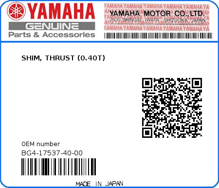 Product image: Yamaha - BG4-17537-40-00 - SHIM, THRUST (0.40T)  0