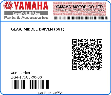 Product image: Yamaha - BG4-17583-00-00 - GEAR, MIDDLE DRIVEN (69T)  0