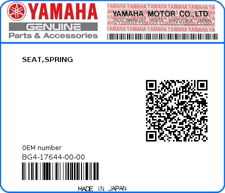 Product image: Yamaha - BG4-17644-00-00 - SEAT,SPRING  0