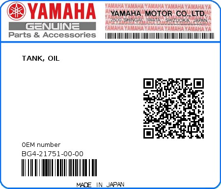Product image: Yamaha - BG4-21751-00-00 - TANK, OIL  0