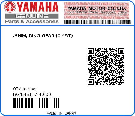 Product image: Yamaha - BG4-46117-40-00 - .SHIM, RING GEAR (0.45T)  0