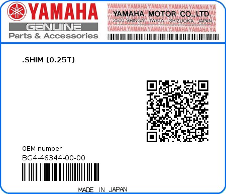 Product image: Yamaha - BG4-46344-00-00 - .SHIM (0.25T)  0
