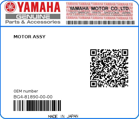 Product image: Yamaha - BG4-81890-00-00 - MOTOR ASSY  0