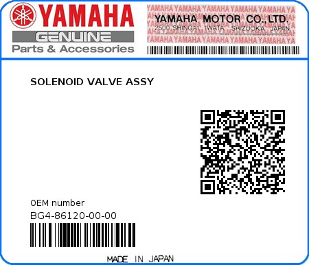 Product image: Yamaha - BG4-86120-00-00 - SOLENOID VALVE ASSY  0