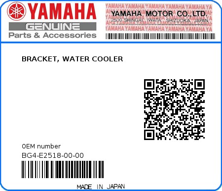 Product image: Yamaha - BG4-E2518-00-00 - BRACKET, WATER COOLER  0