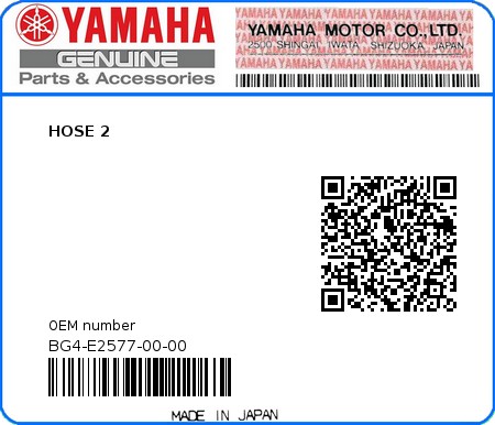 Product image: Yamaha - BG4-E2577-00-00 - HOSE 2  0