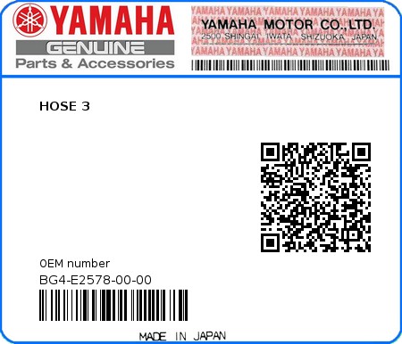 Product image: Yamaha - BG4-E2578-00-00 - HOSE 3  0