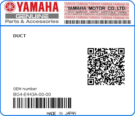 Product image: Yamaha - BG4-E443A-00-00 - DUCT  0