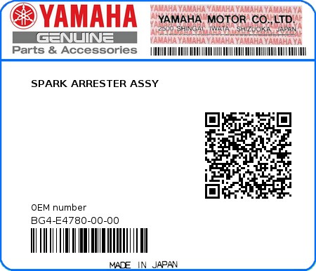 Product image: Yamaha - BG4-E4780-00-00 - SPARK ARRESTER ASSY  0
