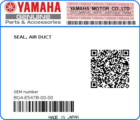 Product image: Yamaha - BG4-E547B-00-00 - SEAL, AIR DUCT  0