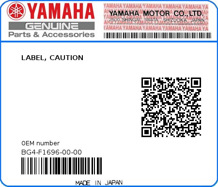 Product image: Yamaha - BG4-F1696-00-00 - LABEL, CAUTION  0
