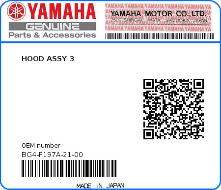 Product image: Yamaha - BG4-F197A-21-00 - HOOD ASSY 3  0