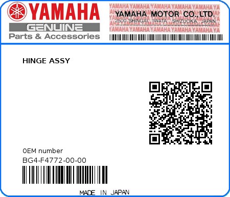 Product image: Yamaha - BG4-F4772-00-00 - HINGE ASSY  0